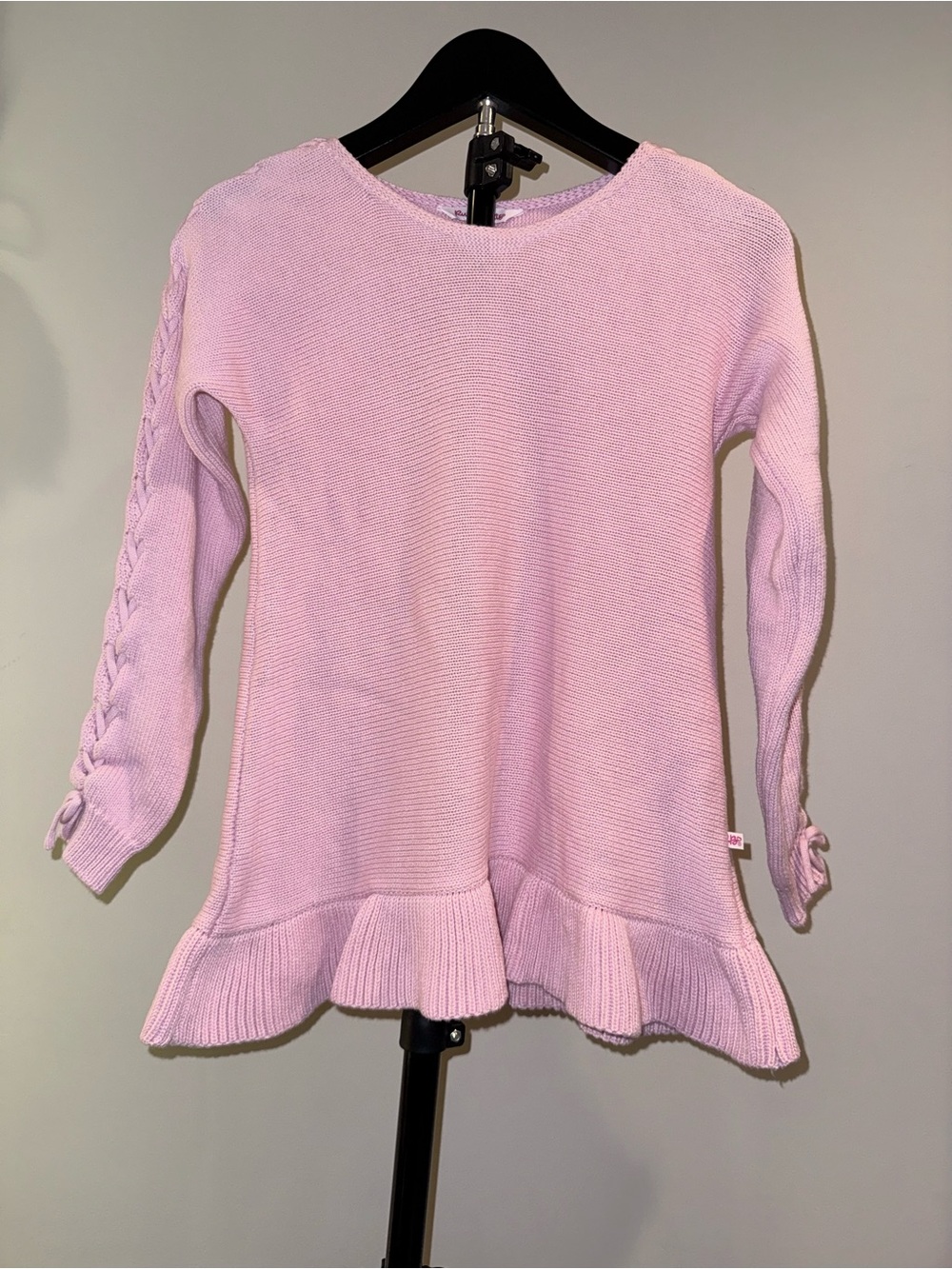 Rufflebutts girls pink ruffle hem lace up sweater, size 10